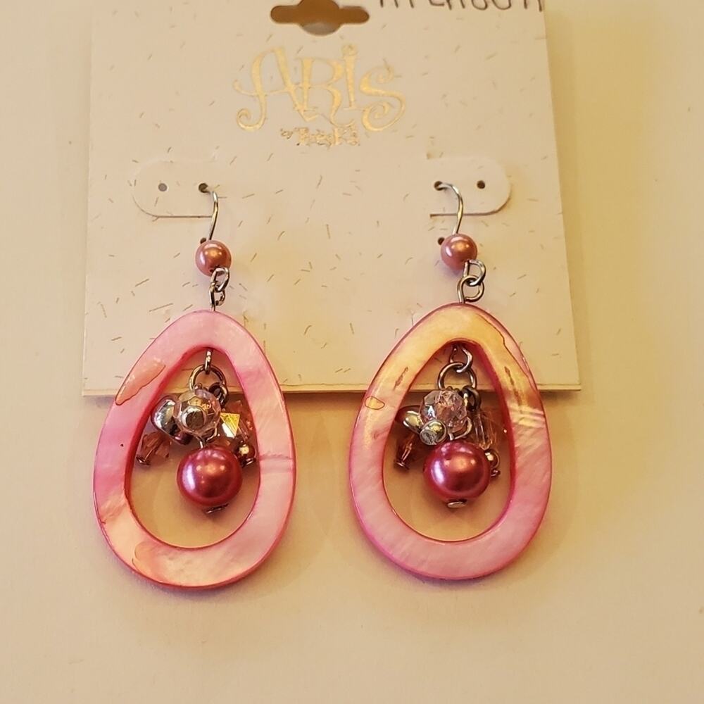 Treska pink charm beaded dangledrop French wire earrings